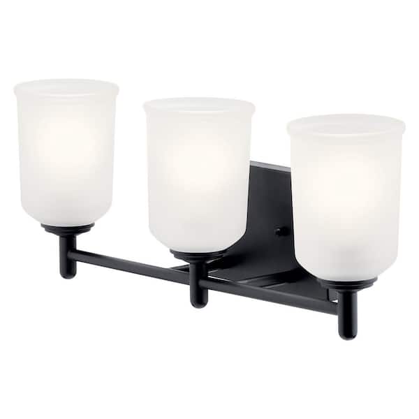 Shailene 21.25 in. 3-Light Black Traditional Bathroom Vanity Light with Satin Etched Glass