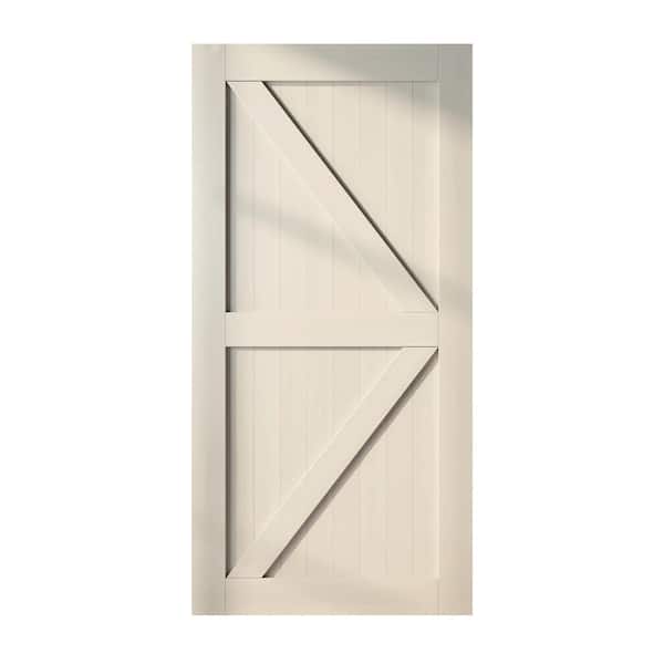 HOMACER 42 in. x 84 in. K-Frame Tinsmith Gray Solid Natural Pine Wood Panel Interior Sliding Barn Door Slab with Frame