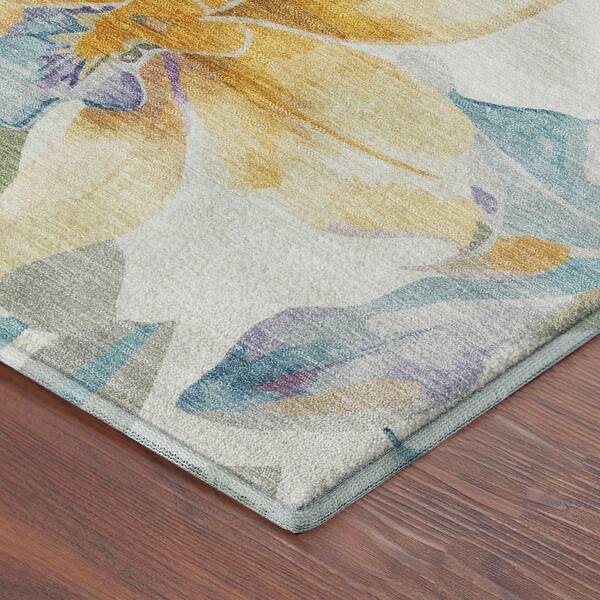 Mayfield Premium Machine Washable Abstract AMF2262 Ivory 8 ft. x 8 ft. Round Rug