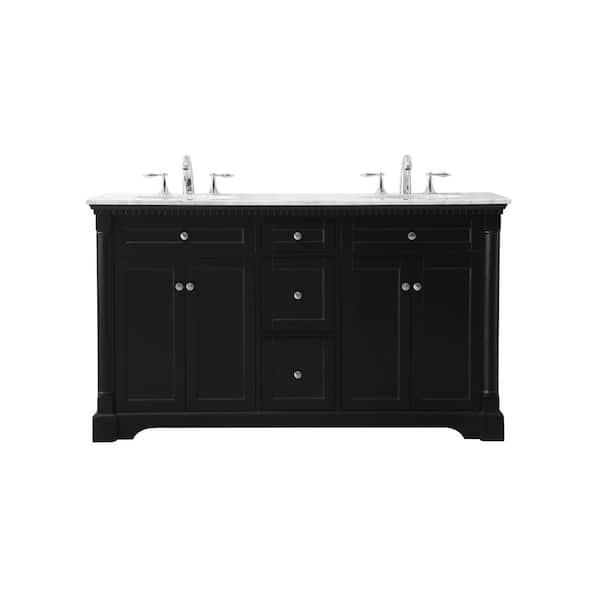 Unbranded Simply Living 60 in. W x 21.5 in. D x 35 in. H Bath Vanity in Black with Carrara White Marble Top