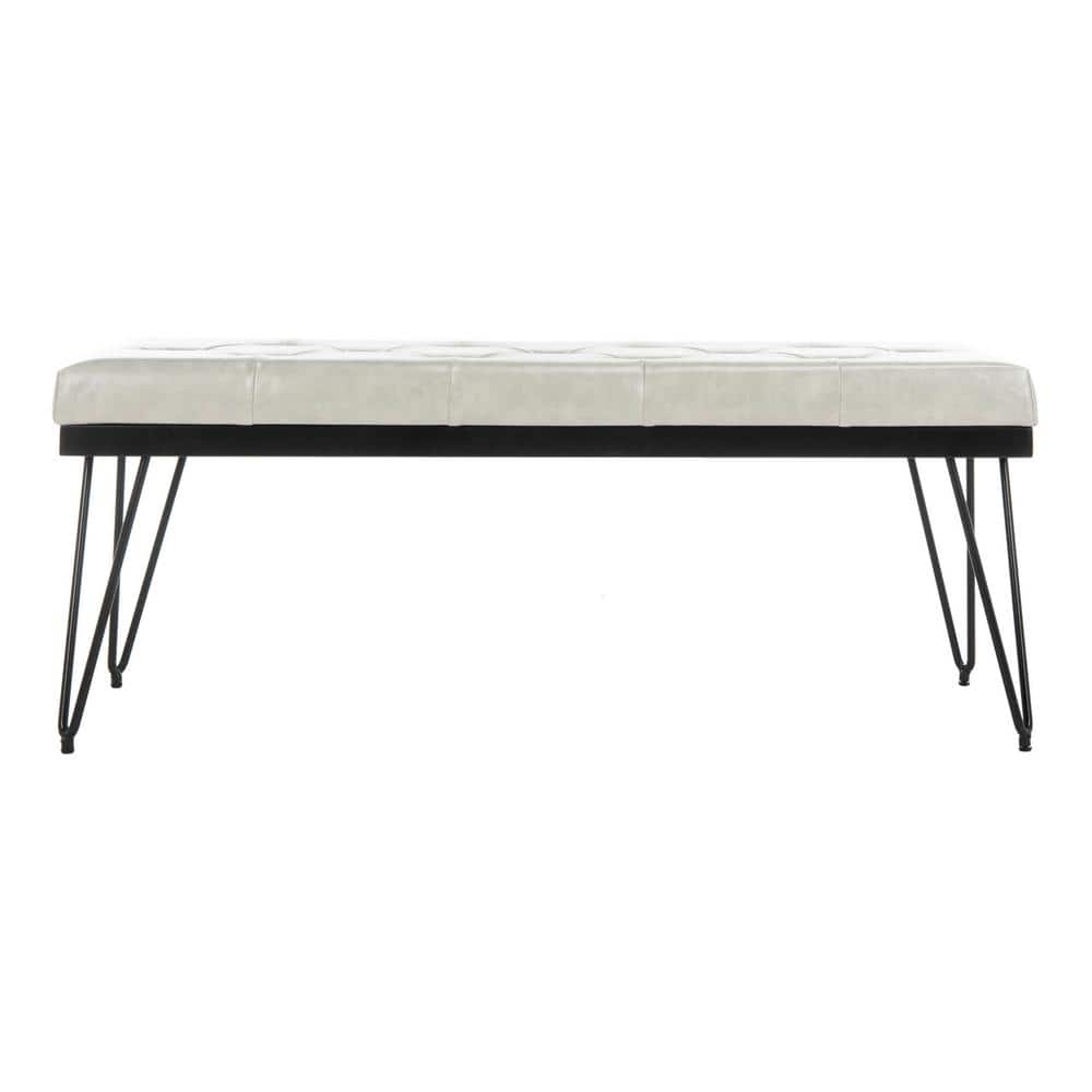 Marcella Gray and Black Tufted Bench with Hairpin Legs