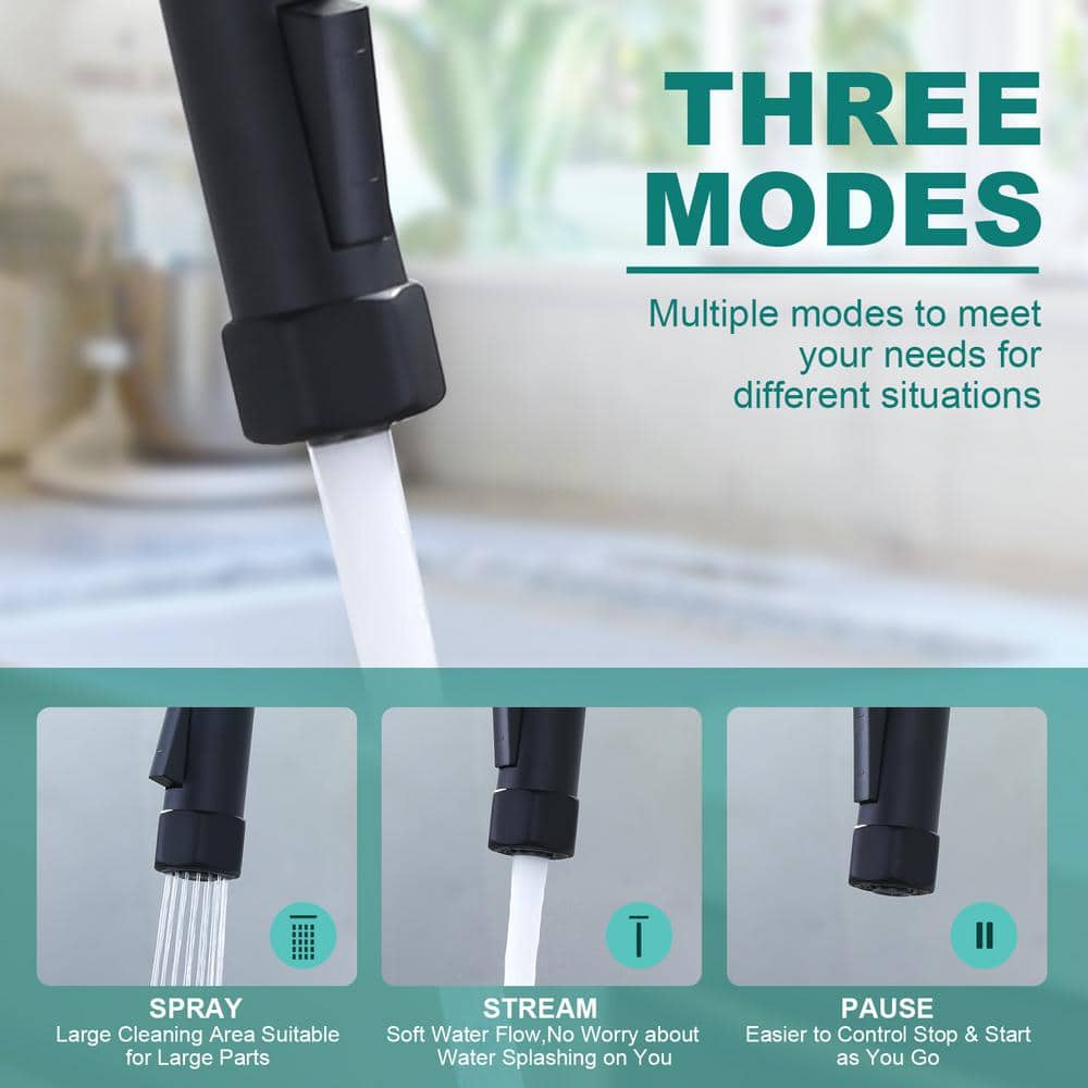ARCORA AR7401402B 3 Holes Brass Double Handle Bridge Kitchen Faucet With 2-Mode Pull Down Sprayer And Supply Lines