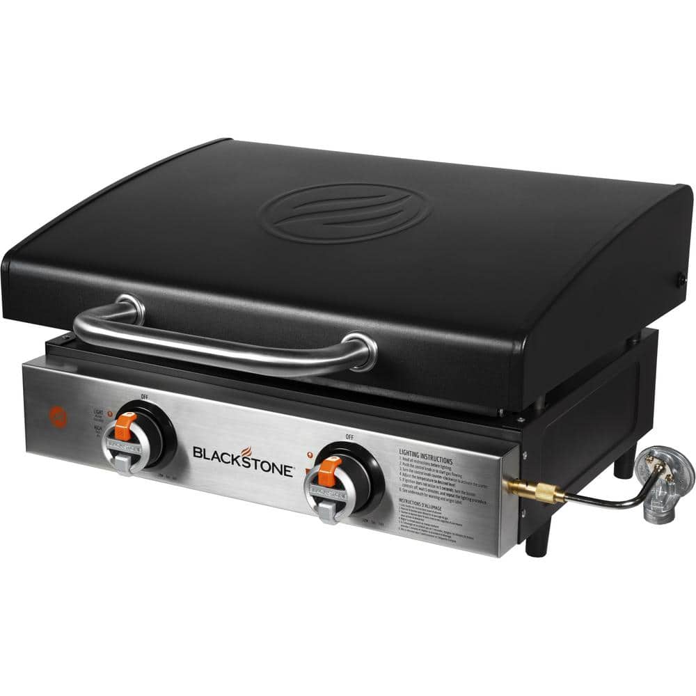 22 in. 2 Burner and Stainless Steel with Hood Tabletop Griddle in Black - 2