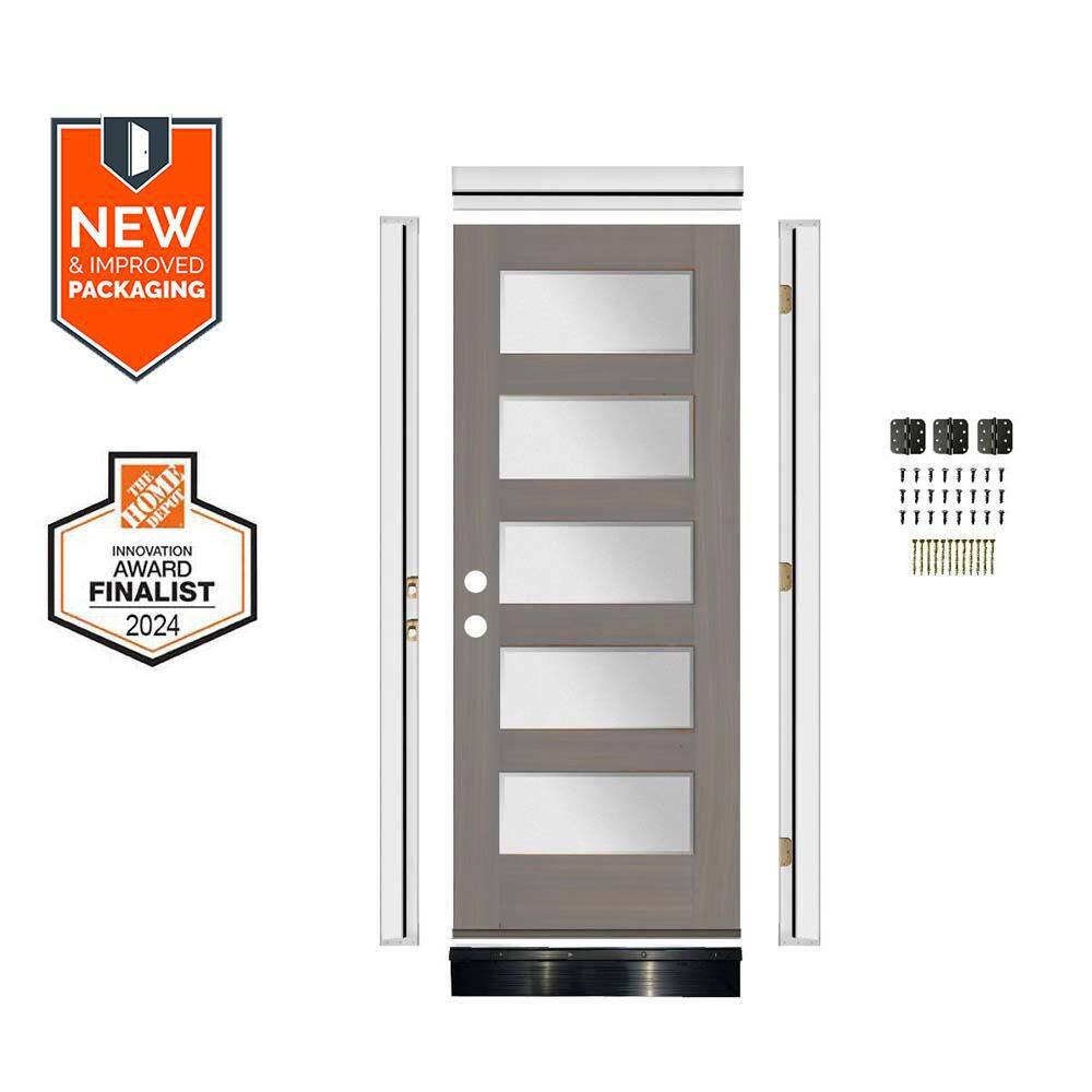 DIY 36 in. x 80 in. Hemlock 5-Lite Right-Hand Frosted Glass Grey Stain Wood Front Door Kit w/ Quick Assemble Jamb price history on PriceWatchPro
