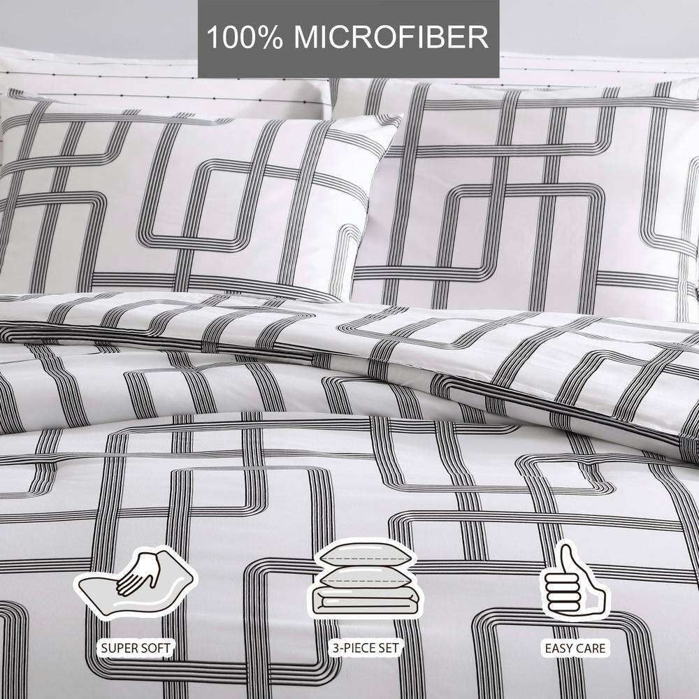 Mainline White and Black Microfiber Twin Duvet Cover Set