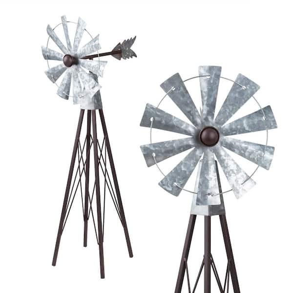 Alpine Corporation 24 in. Tall Outdoor Metal Windmill Spinner Garden Yard Decoration, Bronze and Silver