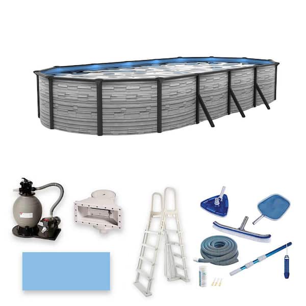 Montilla 15 x 30 ft. Oval 52 in. Deep Steel Wall Above Ground Swimming Pool Package w/ 6 in. Top Rail