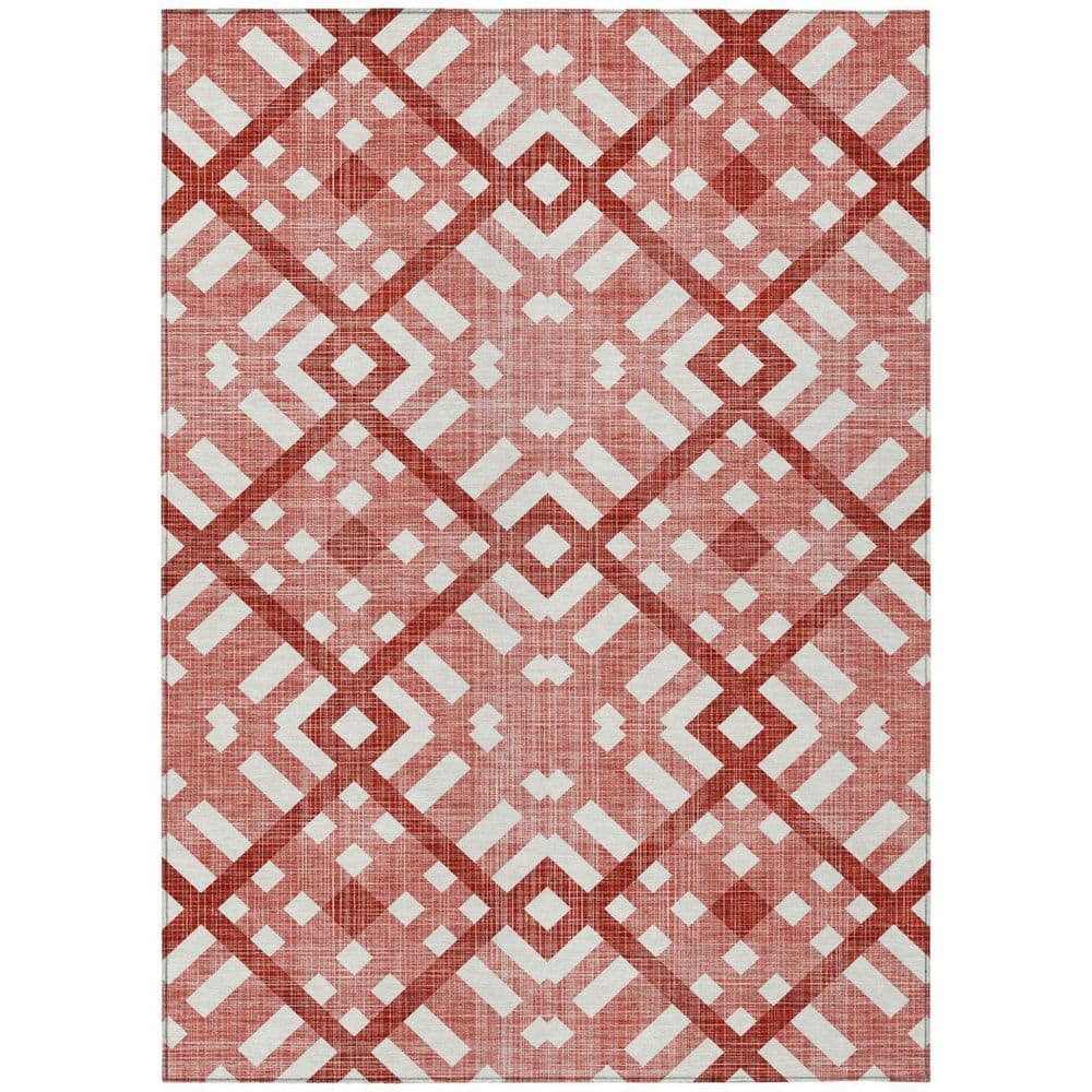 Red, Ivory 8 ft. x 10 ft. Woven Geometric Polyester Rectangle Indoor/Outdoor Area Rug price history on PriceWatchPro