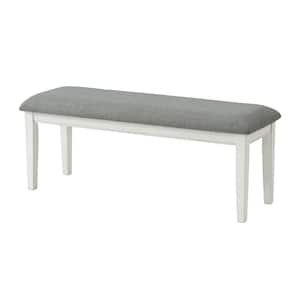 Del Mar Antique White with Grey Linen Seat Upholstered Dining Bench (19 in. H x 49 in. W x 16 in. D)