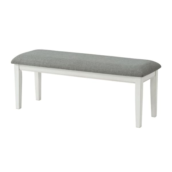 Martin Svensson Home Del Mar Antique White with Grey Linen Seat Upholstered Dining Bench (19 in. H x 49 in. W x 16 in. D)