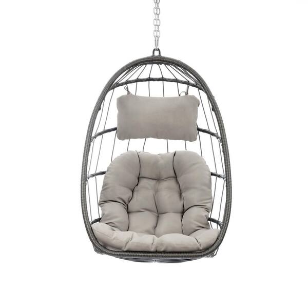 Unbranded 2.13 ft. Outdoor Indoor Wicker Rattan Swing Chair Hammock Chair with Aluminum Frame and Gray Cushion without Bracket