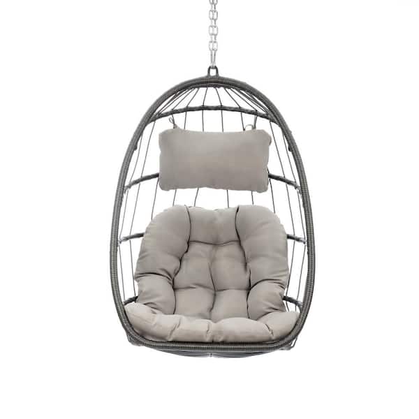 Unbranded 2.35 ft. Wicker Rattan Hanging Hammock Chair with Aluminum Frame and Grey Cushion without Stand