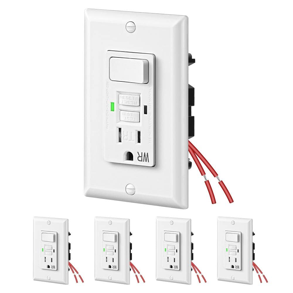 15 Amp Self-Test GFCI Outlet Receptacle with Light Switch, Decorative Wallplate Included (5-Pack) price history on PriceWatchPro