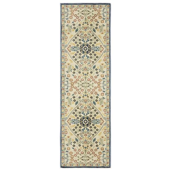 2 ft. x 8 ft. Ivory, Blue, Burnt Orange Oriental Washable Area Rug