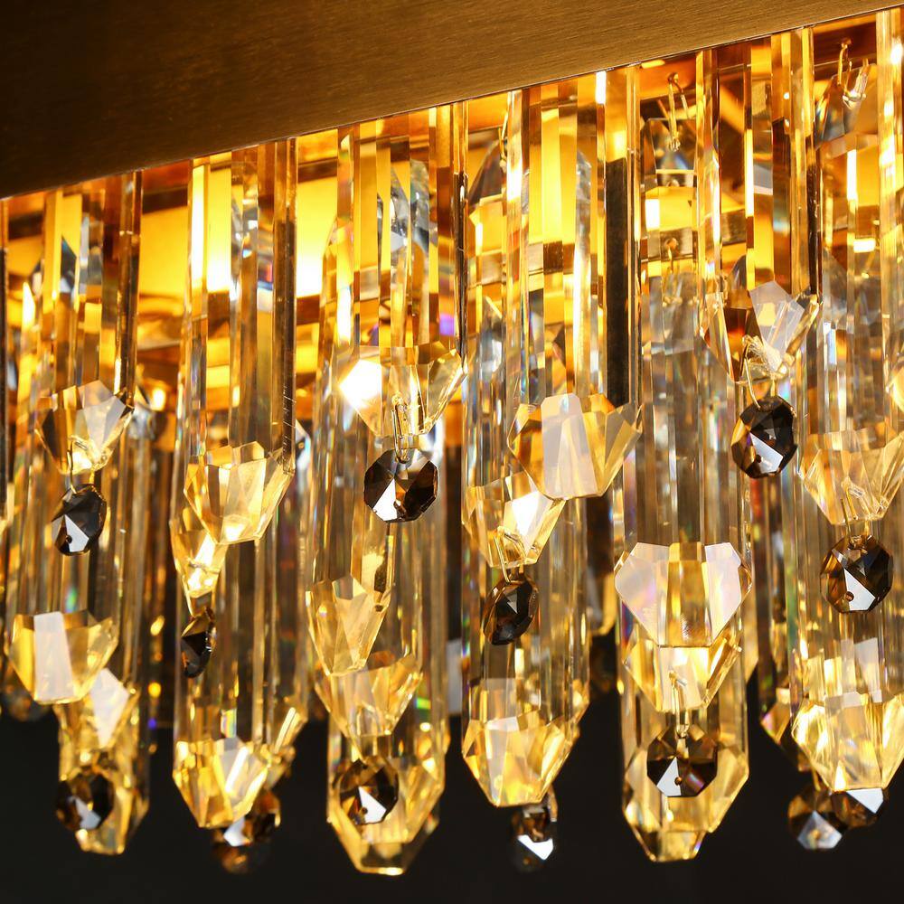 Elegant Brass and Crystal 10-Light Rectangular Chandelier