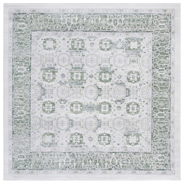 Prestige 7 ft. x 7 ft. Ivory/Light Green Distressed Border Square Area Rug