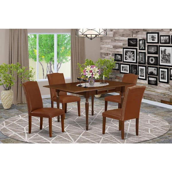 East West Furniture 5-Piece Mahogany Finish Solid Wood Top - Dining Room Set with Dropleaf - Seats 4