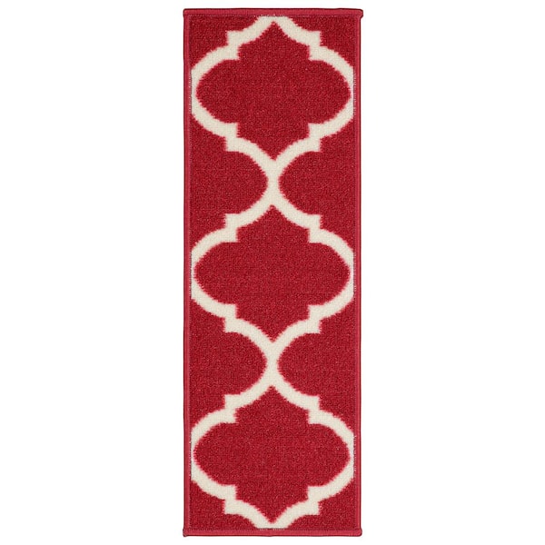 Ottomanson Ottohome Collection Non-Slip Rubberback Trellis Design 8.5 in. x 26 in. Indoor Stair Treads, 7 Pack, Red