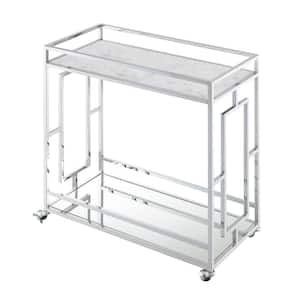 Town Square Chrome Faux Marble Mirrored Bar Cart with Shelf