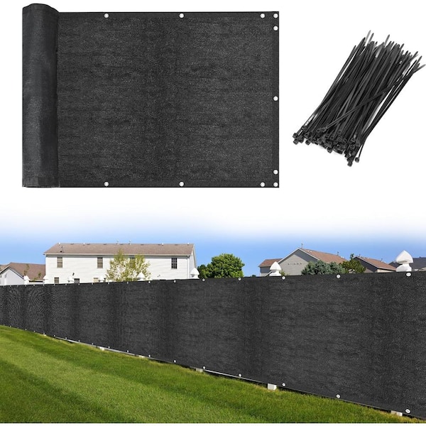 70 in. x 12 ft. Plastic Garden Privacy Fence Screen Shade Cover Fabric Tarp, Black
