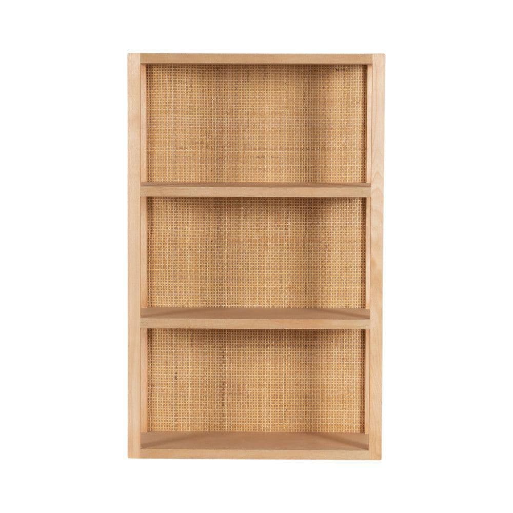 Natural Rattan and Wood Boho Three-Tier Wall Shelf, 19 x 30