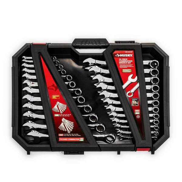 Husky SAE MM Combination and Stubby Wrench Set 38 Piece HCWSW38PCSMCB The Home Depot