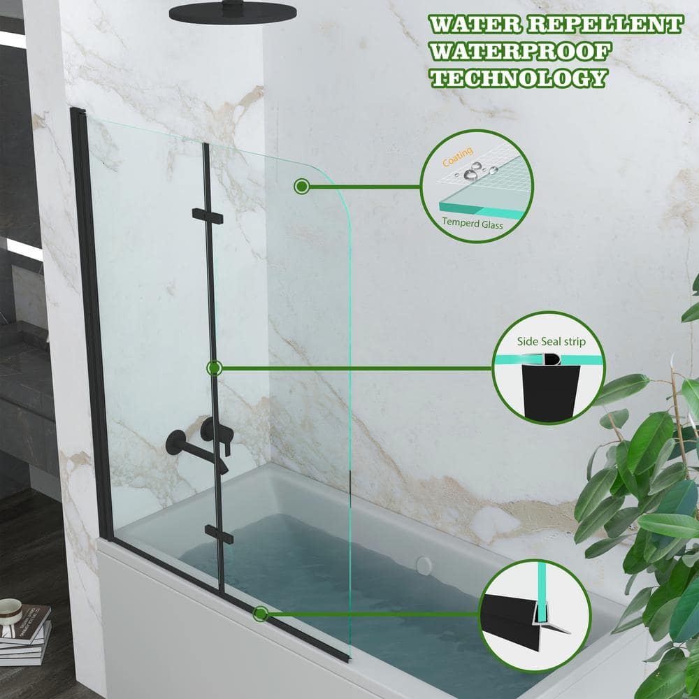 Black 43" x 55" Frameless Glass Tub Door