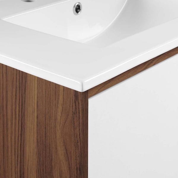 Transmit 30 in. W x 36 in. D x 26 in. H Wall-Mount Bathroom Vanity with White Ceramic Top
