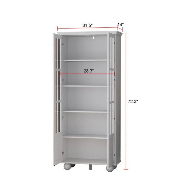 49.49 in. White 3-Shelves Glass Display Storage Cabinet with 2-Doors, Floor  Standing Clear Glass Curio Bookshelf ZT-W66253300 - The Home Depot