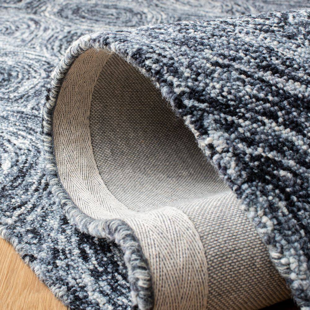 Gray and Blue Handmade Wool 9' x 12' Geometric Area Rug