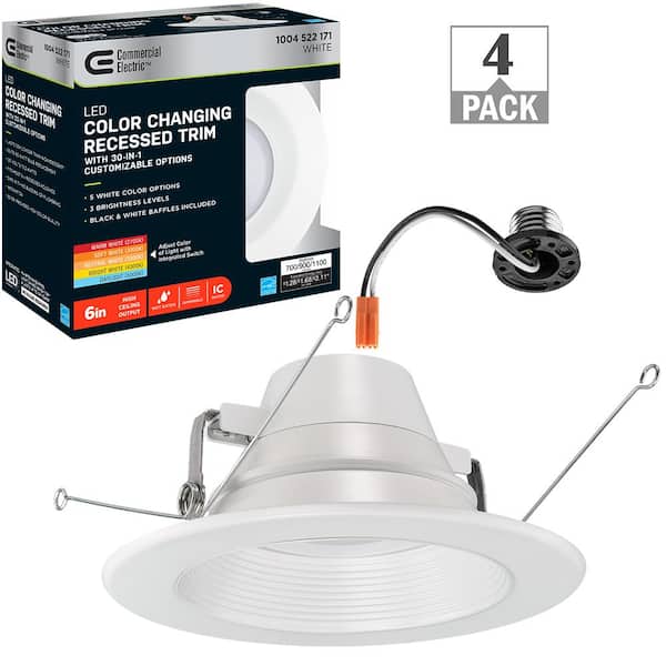 6 in. 30 Lighting Options Title 20 Integrated LED Recessed Light Trim Adjustable CCT New Construction Remodel (4-Pack)