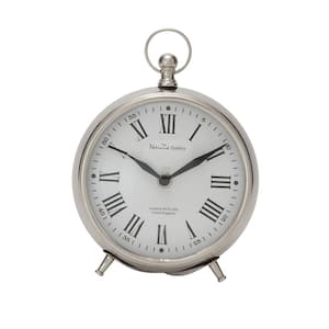 6 in. x 7 in. Silver Stainless Steel Analog Clock with Ring Top