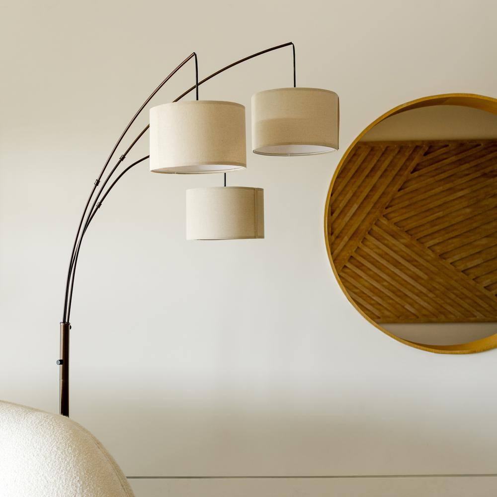 Bronze Trilage 84" Adjustable 3-Light LED Floor Lamp with Beige Shades