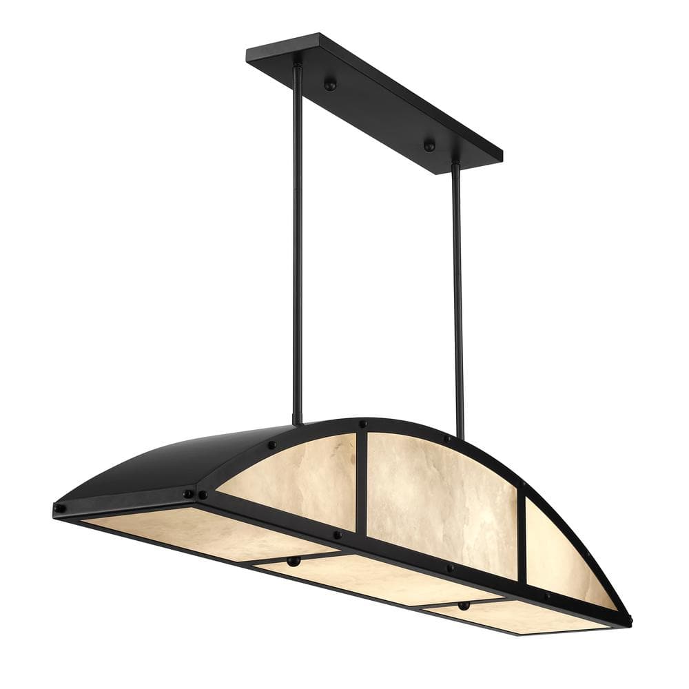 Matte Black 4-Light Linear Chandelier with Natural Alabaster Shade
