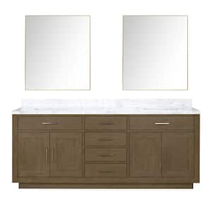Condor 80 in W x 22 in D Grey Oak Double Bath Vanity, Carrara Marble Top, and 36 in Mirrors