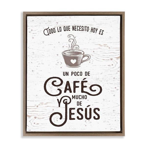 Stupell Industries Coffee and Jesus Translation by Lettered and Lined Brown Floater Frame Religious Graphic Art Print 21 in. x 17 in.