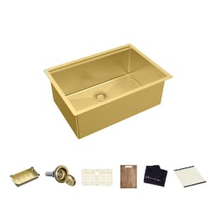 32 in. Undermount Single Bowl 18-Gauge Gold Stainless Steel Workstation Kitchen Sink with Accessories
