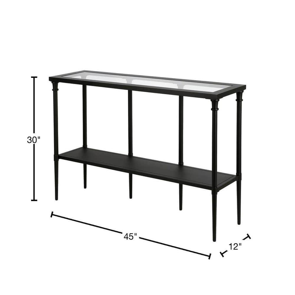 Modern Farmhouse 45" Blackened Bronze Metal & Glass Console Table with Storage