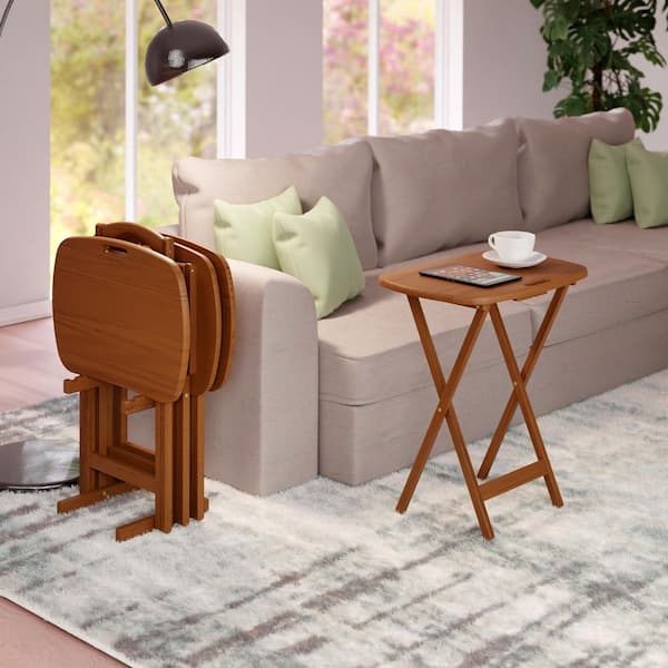 Lucca 15.67 in. Teak 5-Pieces Snack/End Table Set