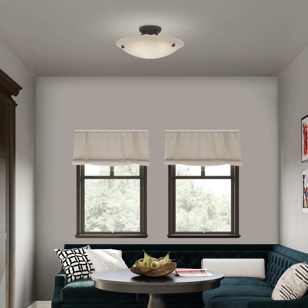 Honey Alabaster Glass Bronze 3-Light Semi-Flush Ceiling Fixture