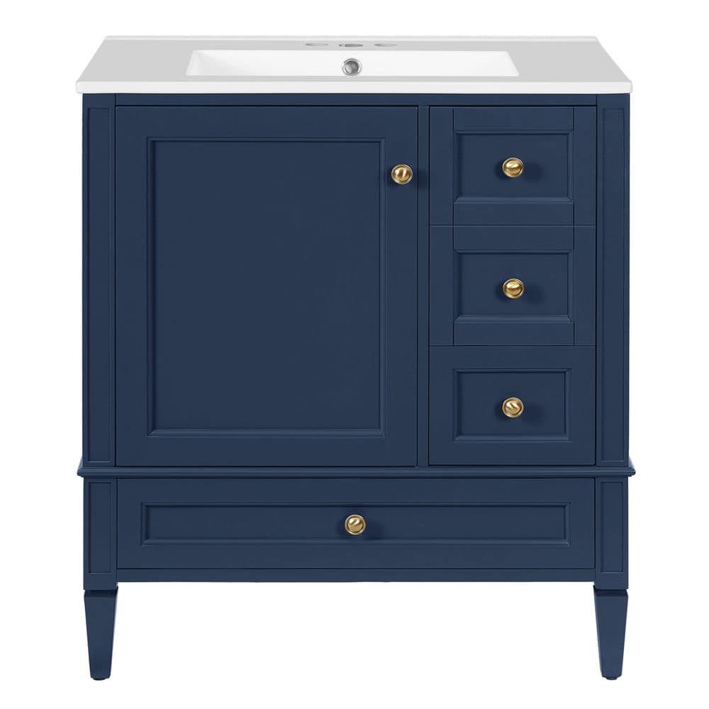 30 in. Freestanding Blue Bath Vanity with White Ceramic Top Unassembled price history on PriceWatchPro