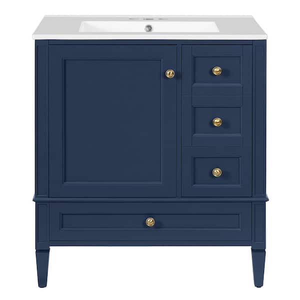 30 in. Freestanding Blue Bath Vanity with White Ceramic Top Unassembled