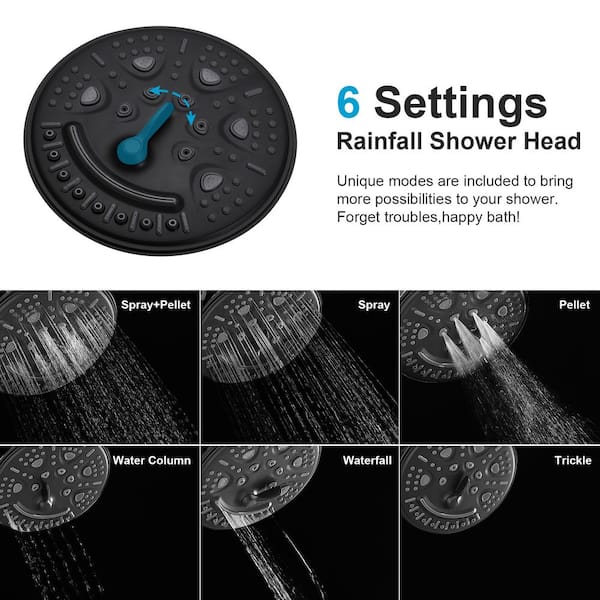 Single Handle 1-Spray Round Rain Shower Faucet Set 1.8 GPM with High Pressure Shower Head Hand Shower in. Matte Black