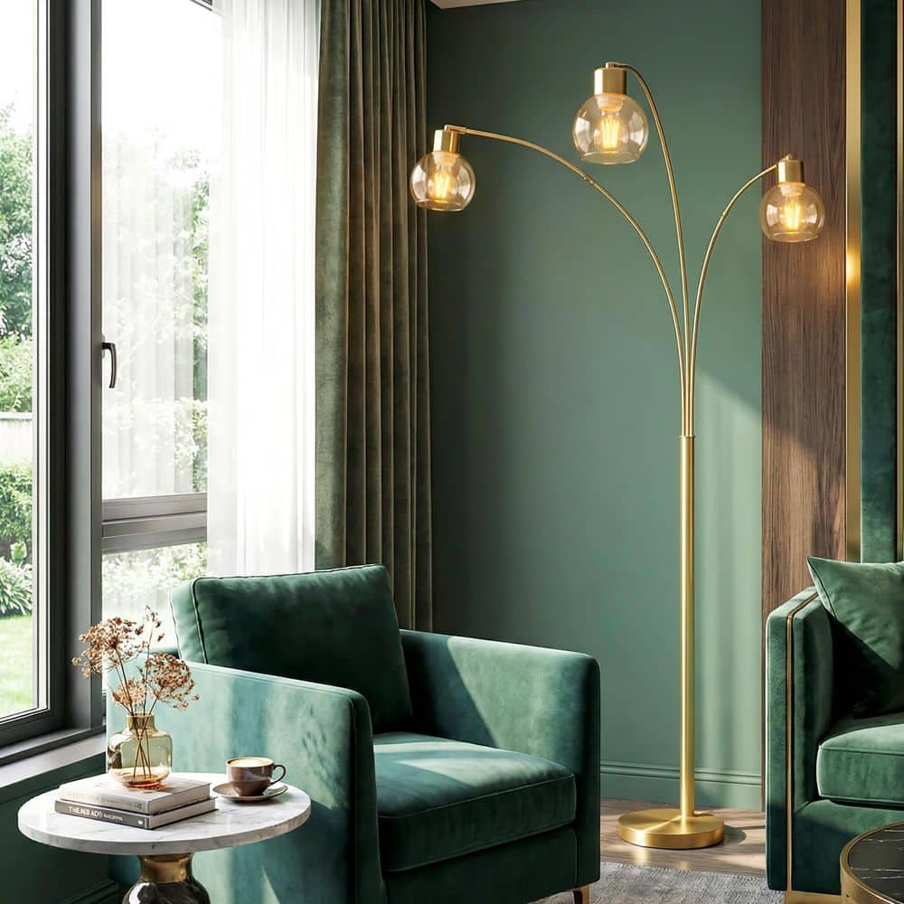 ゴルゴDDL-6132AW DDL-6132AB SB1485-10R ROTTOGOON 73 in. Gold Industrial 3-Light LED Arc Tree Floor Lamp