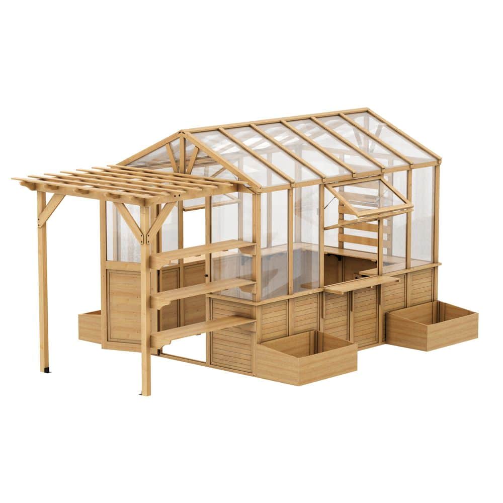 15.08 ft. W x 7.43 ft. D x 8.5 ft. H Premium Cedar Garden Greenhouse with Outdoor Pergola, 4 Planters and Workbenches price history on PriceWatchPro