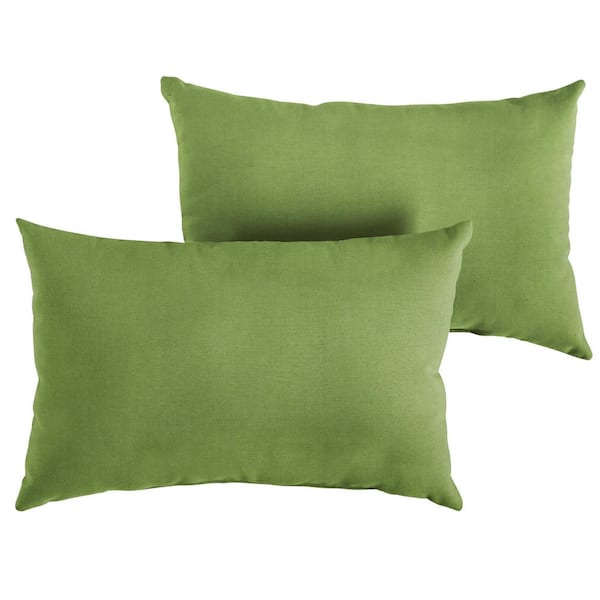 SORRA HOME Sunbrella Cilantro Green Rectangular Outdoor Knife Edge Lumbar Pillows (2-Pack)
