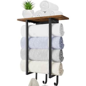 Bathroom Towel Racks 1-Shelf and 3-Hooks Wall Mounted for Washcloths Hand Towel in Brown