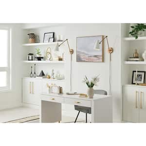 Sylvia 32.5 in. 1-Light White and Natural Brass Office Indoor Wall Sconce Light