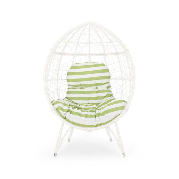 Noble House Gavilan White Wicker with Green Removable Cushions Side Chair