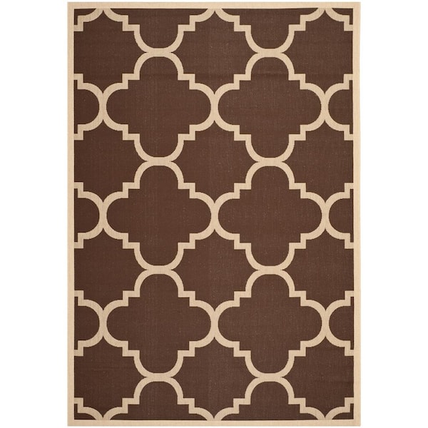 SAFAVIEH Courtyard Dark Brown 7 ft. x 10 ft. Geometric Indoor/Outdoor Patio  Area Rug